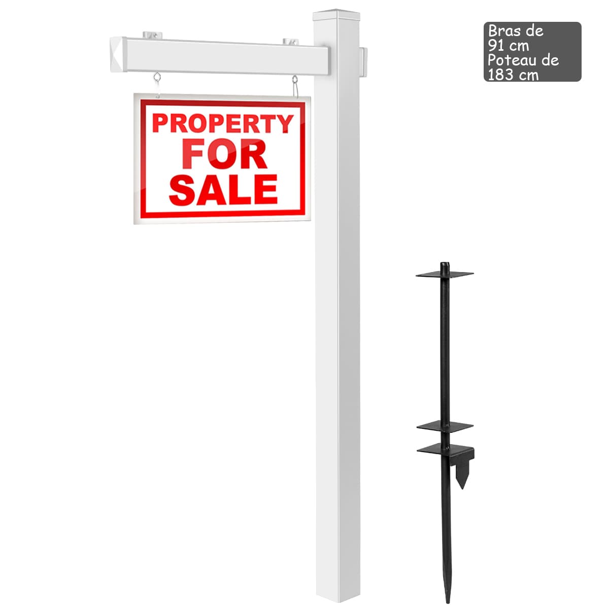 CostwayPoteau de Signalisation en UPVC 183 cm pour Panneau Immobilier Support de Poteaux Bras de 91 cm (Panneau non inclus) Blanc