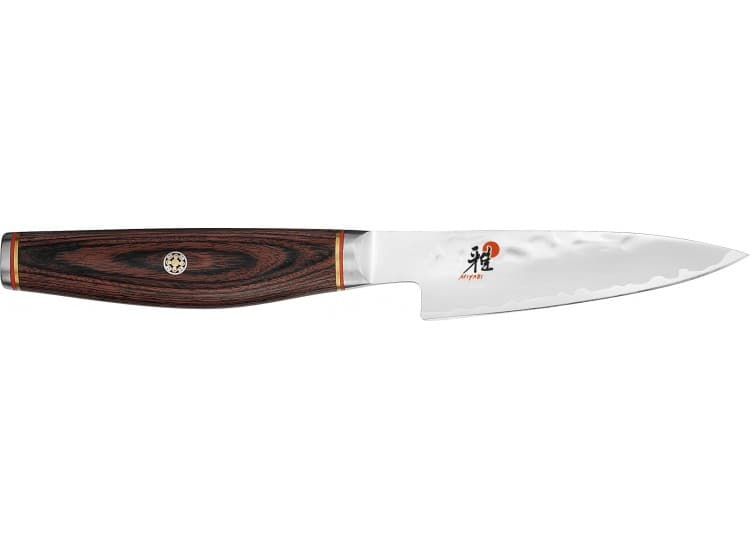 Couteau d'office japonais miyabi 6000mct lame martelée 9cm + manche en pakka