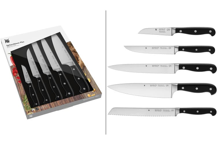 Coffret de 5 couteaux wmf spitzenklasse plus lames inox et manches rivetés