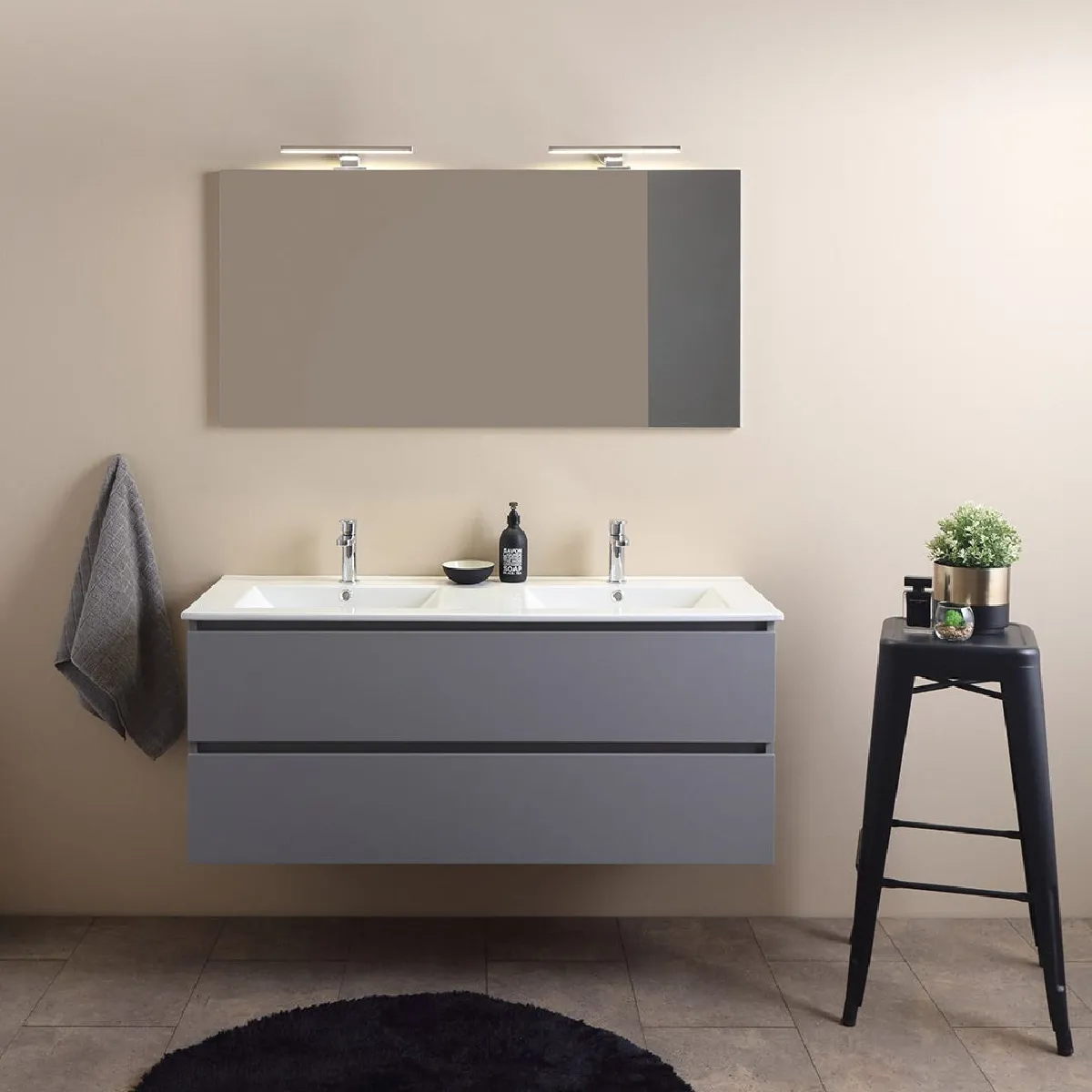 Kiamami valentina meuble salle de bain double vasque - Gris