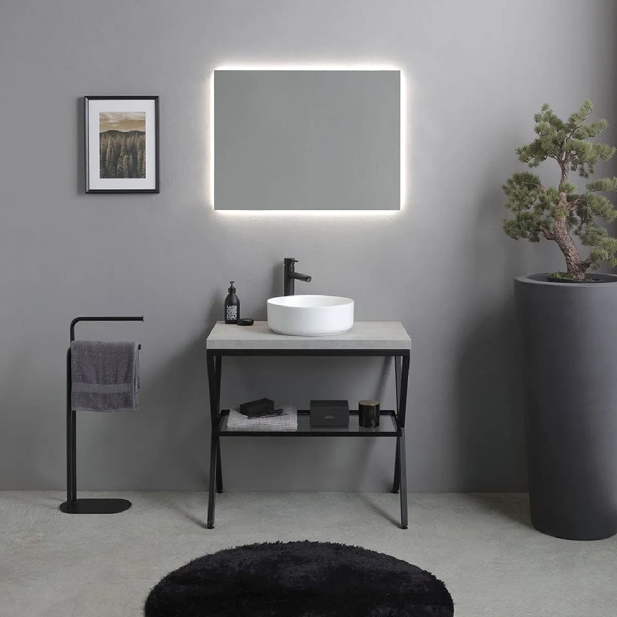 Kiamami valentina Ensemble meuble salle de bain avec miroir - Noir