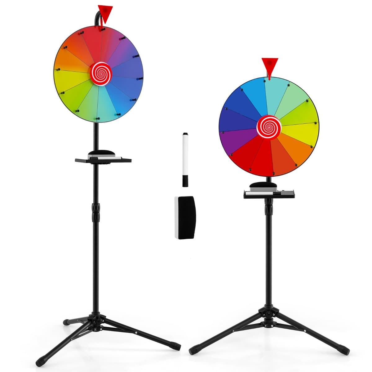 CostwayRoue de Prix de 40cm avec Trépied Pliable Réglable en Hauteur avec Plateau Marqueur Effaçable à Sec et Effaceur Roue à 12 Emplacements